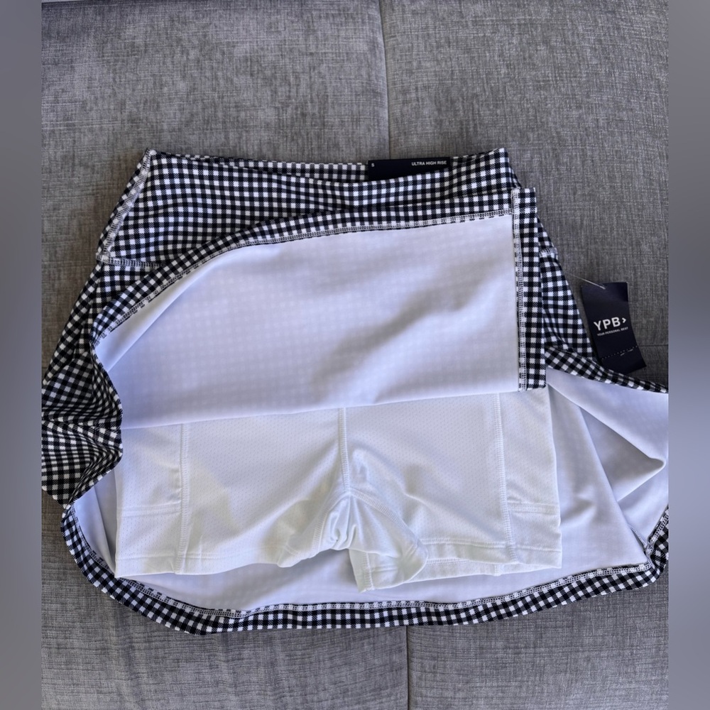 NWT Abercrombie YPB sculptLUX High Rise Lined Wrap Skirt,Black/White Gingham, S - Picture 8 of 10